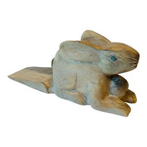 Bunny Rabbit Doorstop Carved Wood Whitewashed Finish
